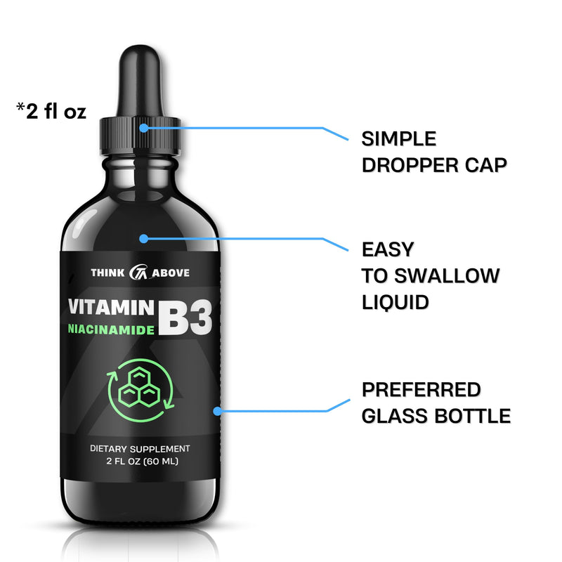 Think Above Vitamin B3 Niacinamide Liquid - Non Flush Form of B3 Niacin - Convenient Vitamin B3 Niacinamide Drops for Women and Men - Easy to Swallow 2oz (60ml) 2 Fl Oz (Pack of 1)