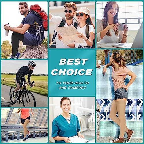 2 Pairs Compression Stockings for Women & Men,20-30mmHg Thigh High Compression Socks,Closed Toe Medical Compression Socks with Silicone Dot Band-Best Support for Nursing Sports Varicose Veins Closed Toe--beige Medium