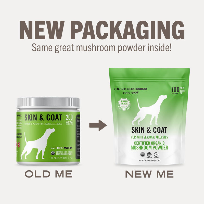 Om Mushroom Matrix Pet - Canine | Skin & Coat | USA Grown Human-Grade Organic Mushroom Powder Pet Supplement | Seasonal Allergy Skin & Coat Support for Dogs & Cats | 200 Grams, 7.1 oz 200 gram pouch - PawsPlanet Australia