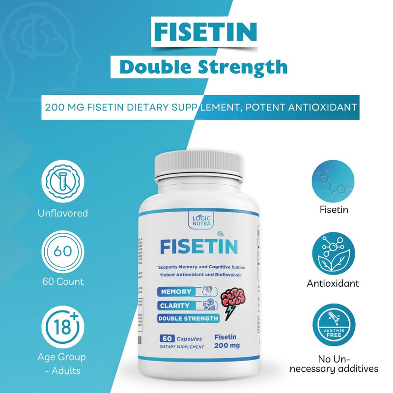 Fisetin Double Strength - Fisetin Supplements 200 mg - Non-GMO, Vegan, & Gluten Free - 60 Capsules - Potent Antioxidant Supplement for Wellness Support