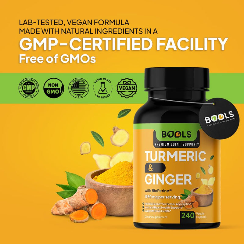 Turmeric Curcumin Supplement with BioPerine & Ginger, Turmeric Curcumin with Black Pepper 1950mg for Max Absorption Joint Support- Non-GMO Turmeric Supplement, Vegan, 240 Capsules - BeesActive Australia