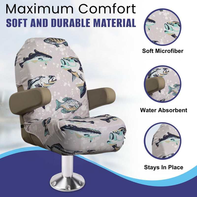 Pontoon Boat Seat Cover Microfiber, Quick-Dry, Universal Fit, Stylish Fish Design (Baiting Bass), PB01BBG - BeesActive Australia