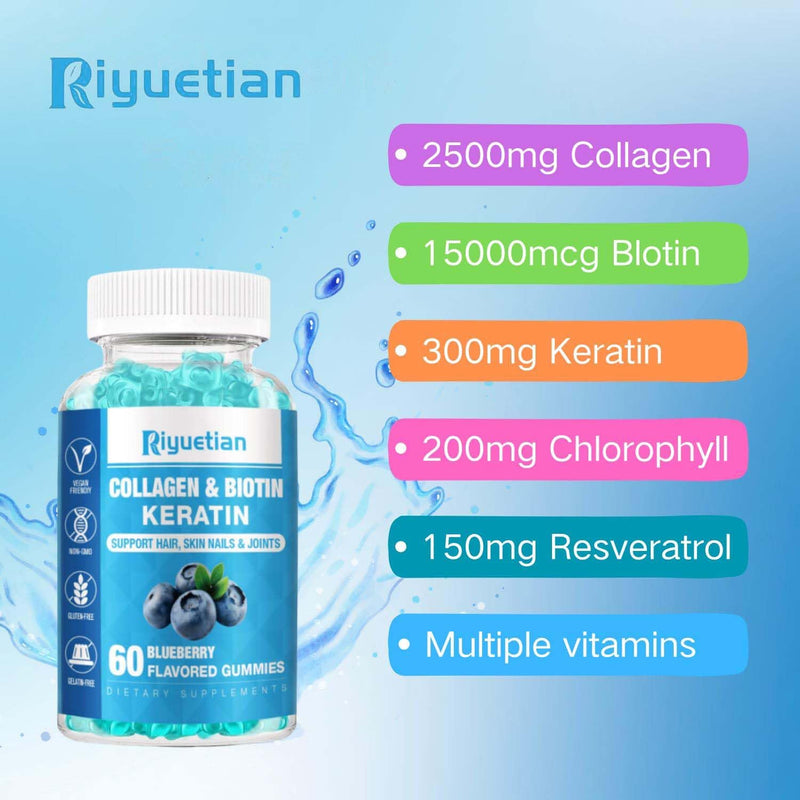 Biotin Gummies 15000mcg with Collagen for Adults Women & Men - Hair, Skin & Nails Gummies with Biotin - Collagen for Woman - Vegan, Non-GMO, Hair Vitamins - 60 Count, 1 Pack