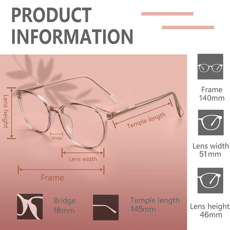 FONHCOO Blue Light Blocking Glasses Women Men Computer Eyeglasses,TR90 Fashion Round Transparent Anti Blue Light Glasses with Anti Eyestrain & UV Glare for Gaming & Reading (Flesh Pink) Flesh Pink - BeesActive Australia