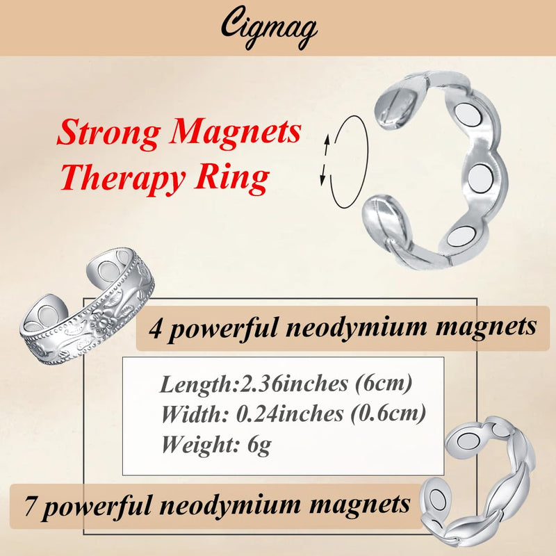 7X Copper Rings for Women 99% Pure Copper Ring Adjustable with Present Box (2PCS) Fishtail & Plum Silver