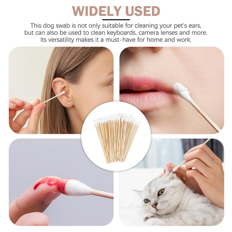 Cotton Buds Wooden Cotton Pack of 100 Dog Cotton Buds Applicator Dog Cotton Buds Ear Cleaner Long Wooden Handles Cotton Buds for Pets Dogs Cats 15 cm
