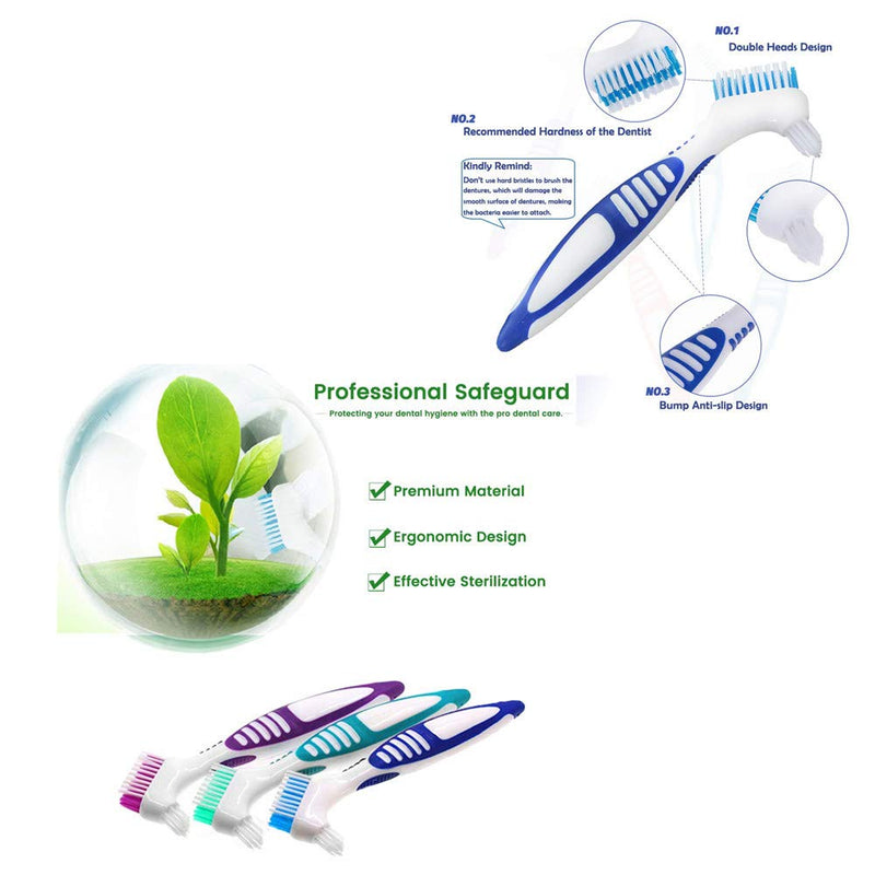 3 Pcs Denture Cleaning Brush Portable Cleaning Brush False Teeth Brushes for Denture Care Denture Cleaner with Multi-Layered Soft Bristles and Dual Angled (QIUTINGD-01) - BeesActive Australia