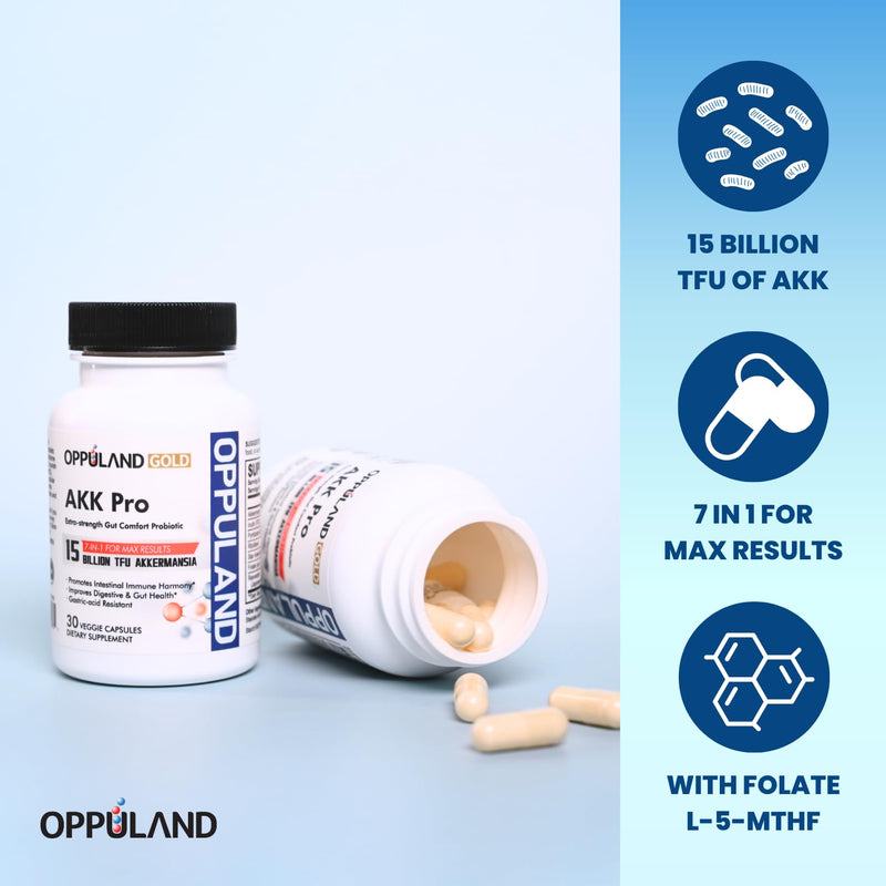 AKK Pro - Akkermansia Muciniphila Probiotic Supplement – Daily Microbiome Support with Prebiotic Inulin & Vitamins – 60 Days of Extra Strength Nourishment
