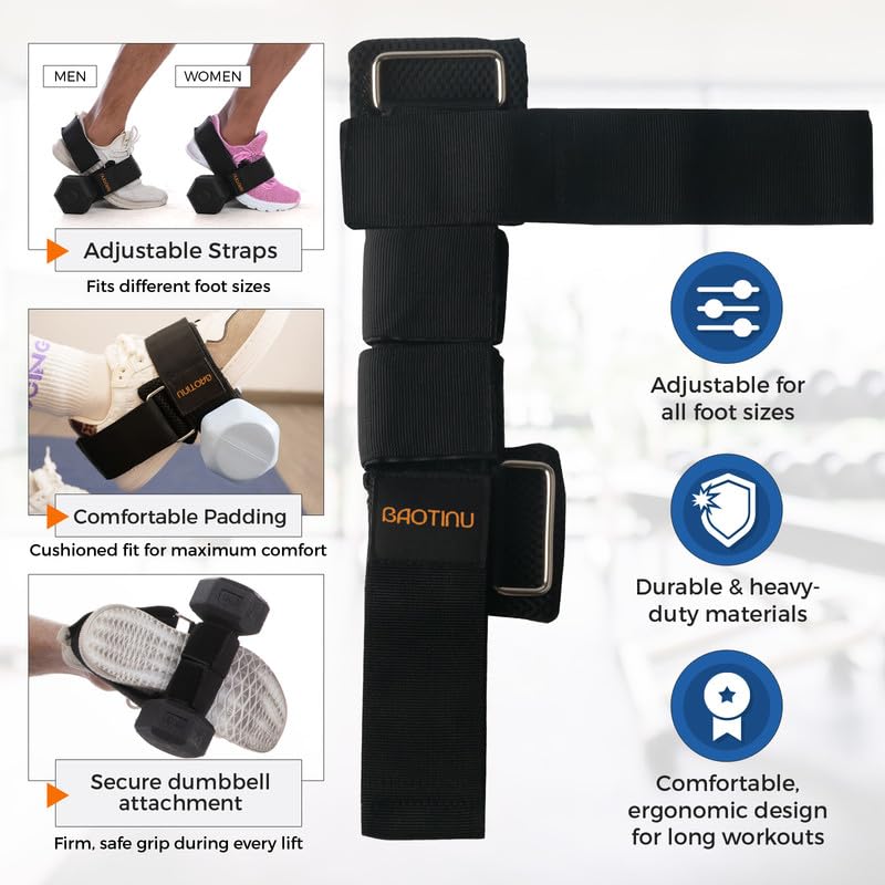 Dumbbell Foot Attachment for Leg Workout, Extension Monkey Foot Dumbbell Attachment Straps for Gym Trainer and Beginners Dumbbell Foot Strap for Fitness Training 2PCS Black - BeesActive Australia
