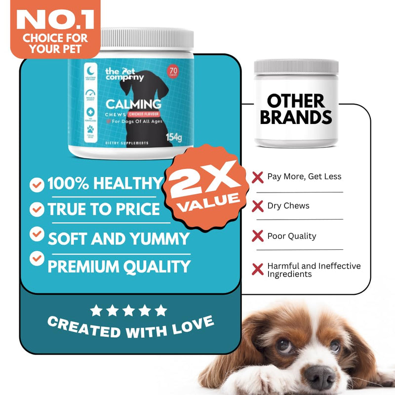 TPC Calming Chews for Dogs – 70 Soft Chicken-Flavored Treats for Anxiety Relief, Fireworks & Thunderstorm Stress, Separation, Sleep Aid & Hyperactivity – Natural Melatonin & L-Tryptophan