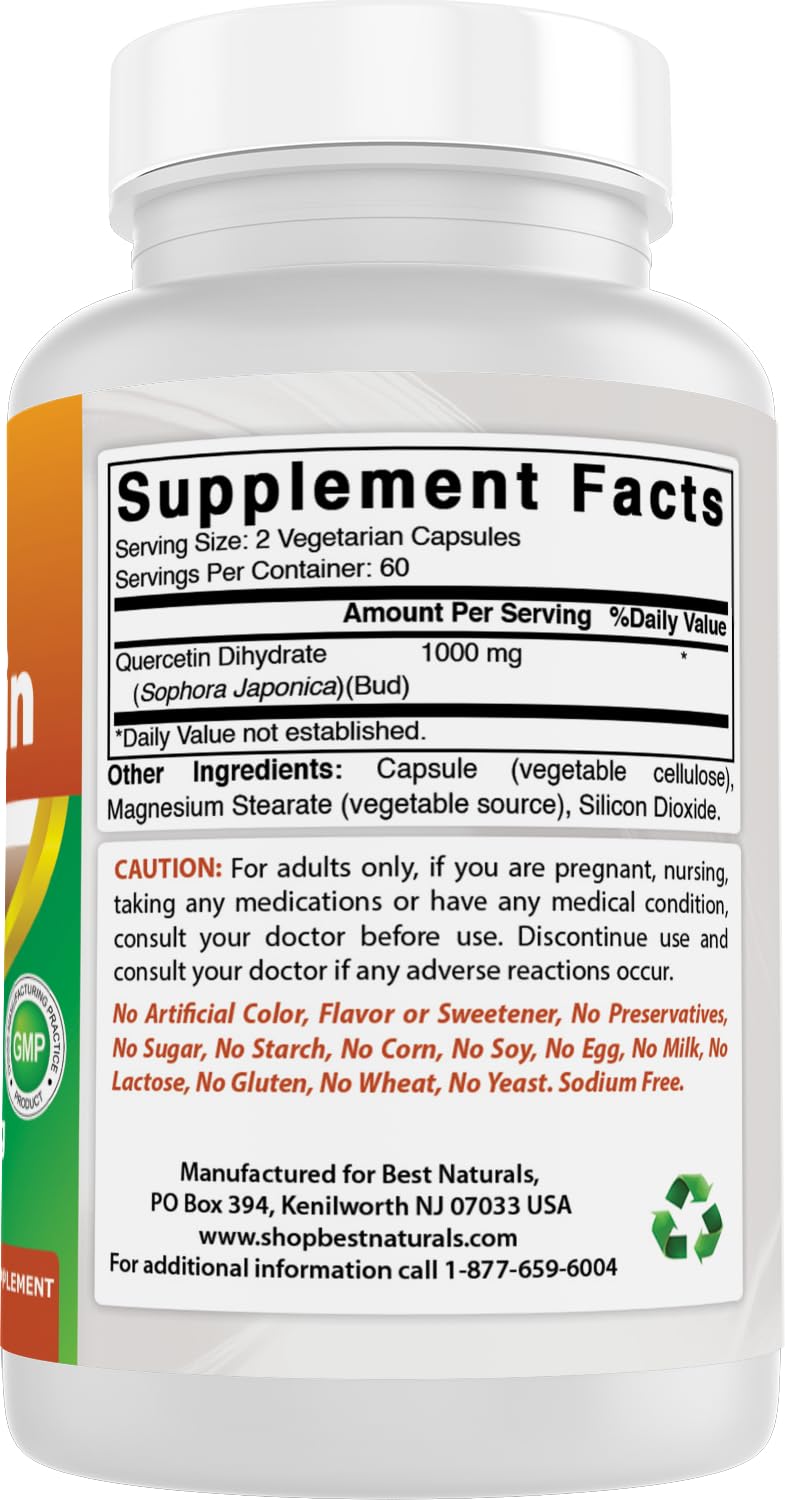 Best Naturals Quercetin 1000 mg/Serving 120 Veggie Capsules (120 Count (Pack of 1)) 120 Count (Pack of 1)
