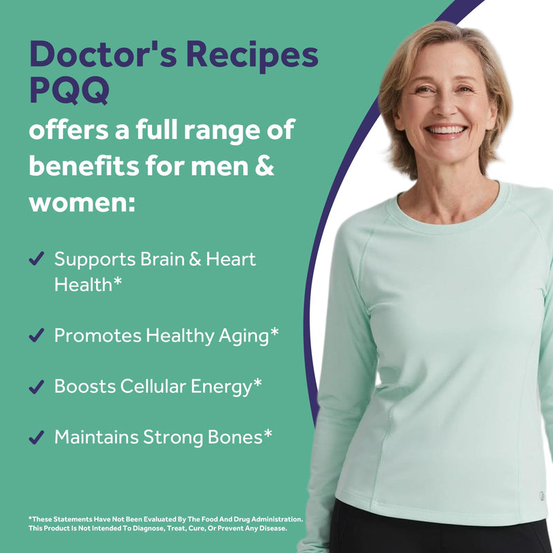 Doctor's Recipes PQQ Supplement 40 mg with CoQ10, Omega 3-6-9 Essential Fatty Acids, Highly Purified and Bioavailable, Brain Energy Heart Health, Pyrroloquinoline Quinone Disodium Salt, 120 Softgels
