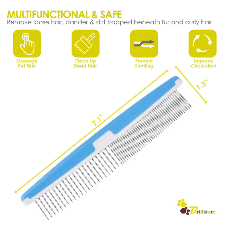 2 Pack Dog Combs, 2-in-1 Stainless Steel Cat Grooming Comb with Rounded Teeth, Professional Pet Dematting Tool, Prevents Knots and Mats for Small, Medium & Large Pets with Long & Short - BeesActive Australia