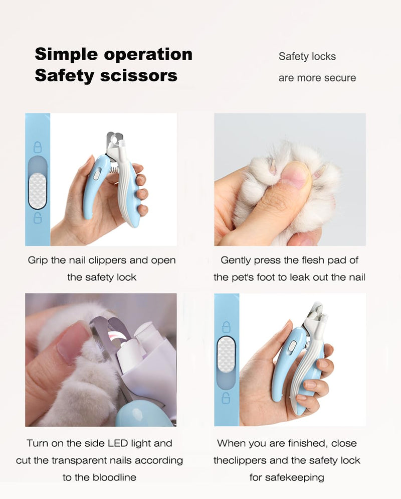 Cat Dog Pet Nail Clippers with Light, Llluminates Cat Dog Nails Or Bloodline, Safety Pet Nail Clipper for Dogs, Cats, Rabbits, Sharp, No Nail Splitting(Blue) Blue - BeesActive Australia