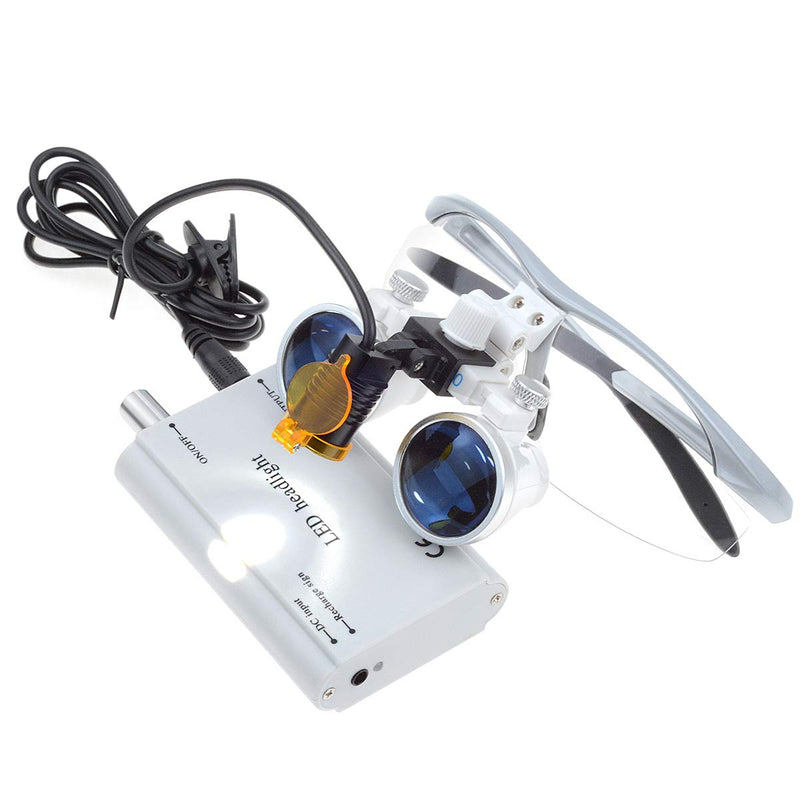 3.5X-420mm Loupes Binocular Magnifier Loupe with 3W LED Spot Filter Headlamp (Silver) Silver - BeesActive Australia