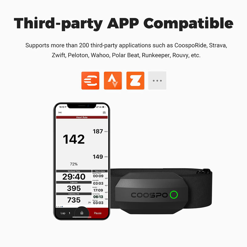 COOSPO Bluetooth Heart Rate Monitor Chest Strap H808S, ANT+ BLE HR Monitor Chest, HRM IP67 Waterproof, 300H Battery Life Black