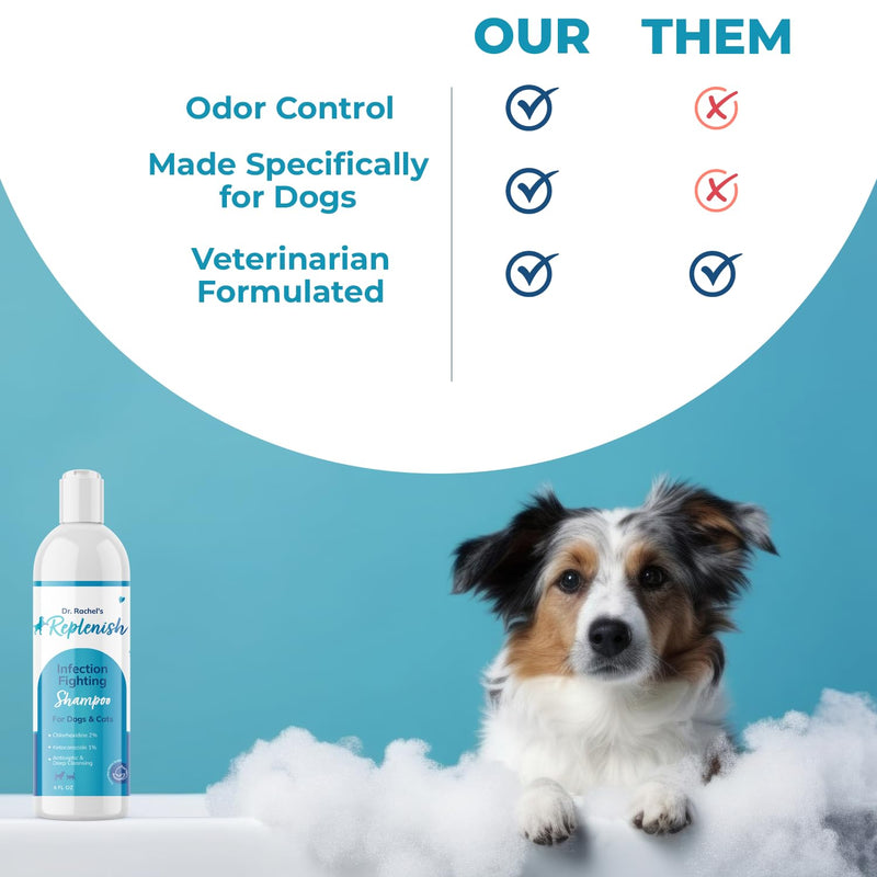Replenish Anti Itch Dog Shampoo with Ketoconazole and Chlorhexidine for Dog Skin Irritation Treatment & Itchy Skin Relief - Dr. Rachel’s Veterinary Formula Dog Shampoo with Cucumber Melon Scent - 8 oz - PawsPlanet Australia