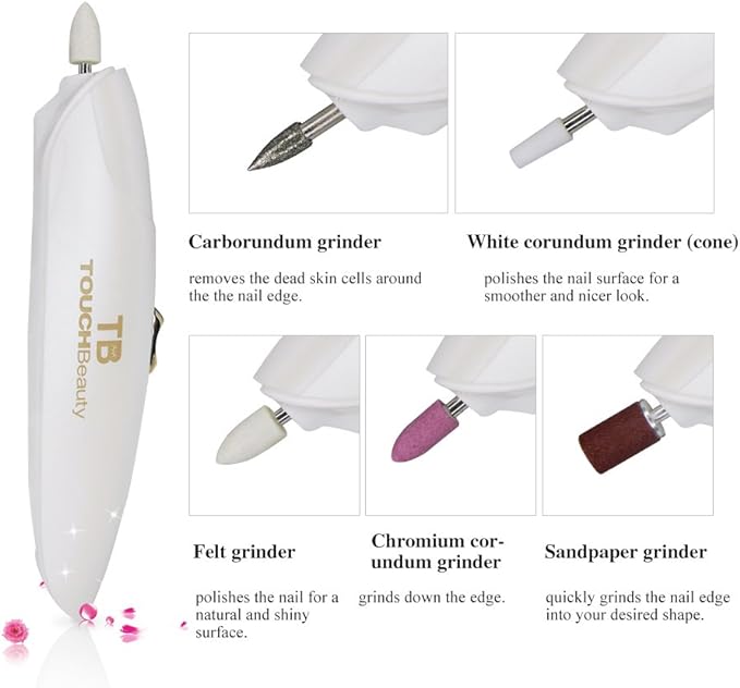 TOUCHBeauty Electric Nail Care, Electric Nail File, Nail Drill, Set of 5, LED Light, Exfoliating, Cuticle Treatment, Nail File, Electric Nail Polish, Electric Nail Machine, Low Vibration, Low Noise, Convenient Storage (Gold) - BeesActive Australia