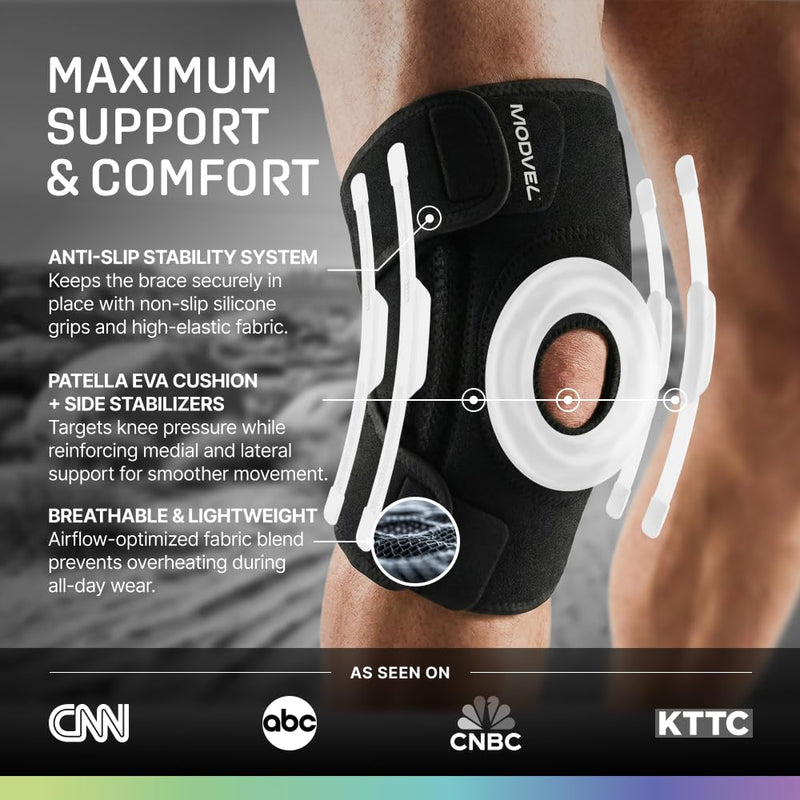 Modvel Knee Brace with Side Stabilizers & Patella Gel Pads for Pain Relief and Joint Support Breathable, Non-Slip Compression Sleeve for Men & Women, Arthritis, Meniscus, ACL Recovery XX-Large BLACK 1