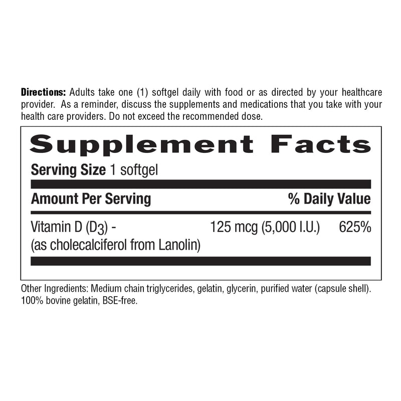 Country Life Vitamin D3 125 mcg 5000 IU, Gluten-Free, 200 Softgels | Supports bone, dental, immune and colon health while helping the body absorb calcium 200 Count (Pack of 1)