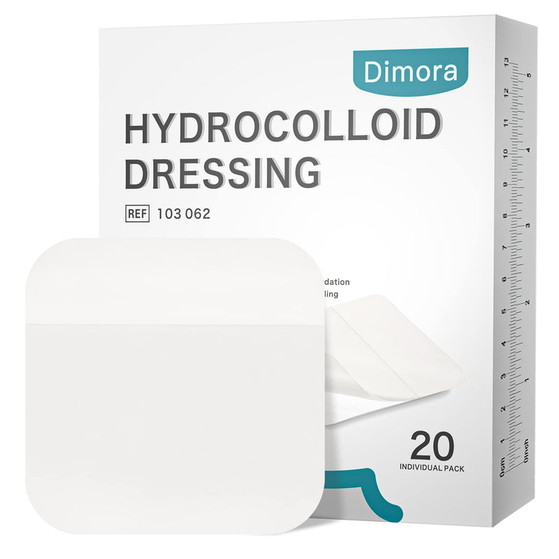 Dimora 20 Pack Hydrocolloid Wound Dressing, Ultra Thin 4" x 4" Large Patch Bandages with Self-Adhesive 4×4 - 20pcs 0.3mm thickness