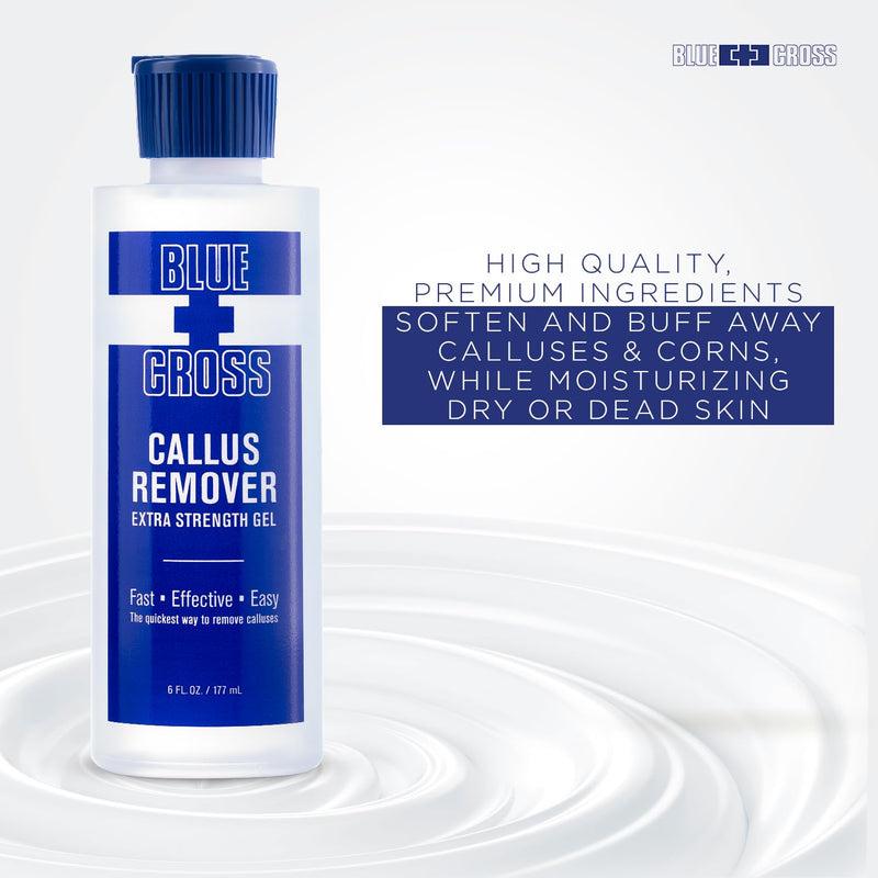 Blue Cross Callus Remover Gel for Feet or Heel, Extra Strength Professional Nail Care, File, Shaver, Scrubber & Pumice Stone Alternative for at Home Manicure/Pedicure Results, 6oz 6 Count (Pack of 1)