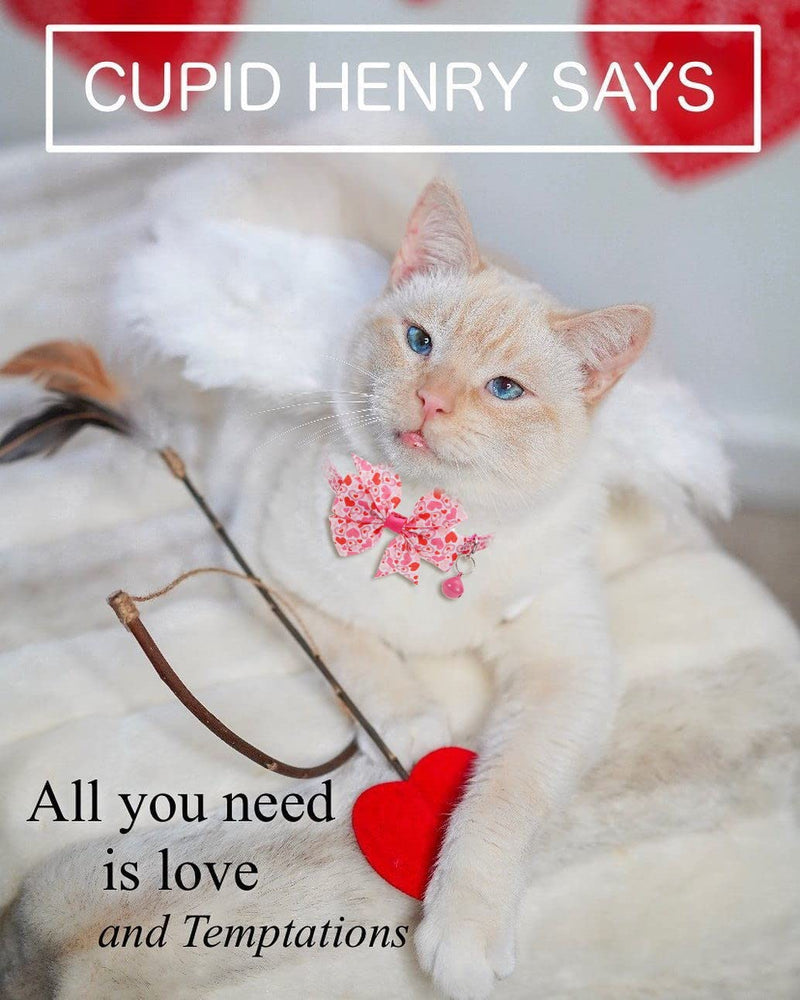 Valentines Day Cat Bow Tie Collar Adjustable Breakaway Collar with Bells, Heart Bowtie Kitten Collar - BeesActive Australia