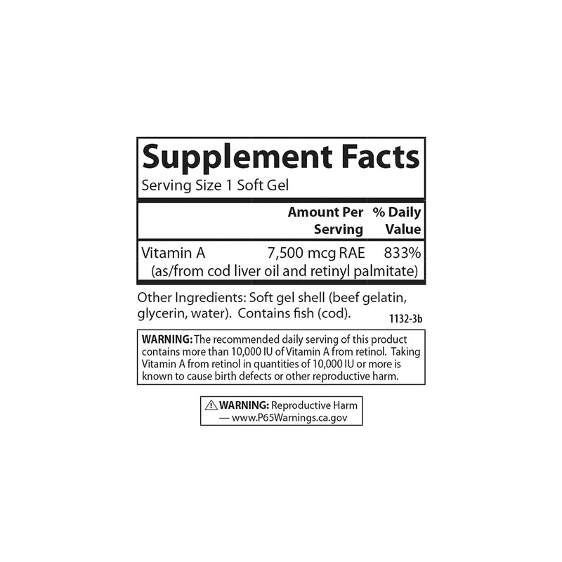 Carlson - Vitamin A, 25000 IU (7500 mcg RAE), Immune Support, Vision Health, Antioxidant, Vitamin A Supplements, 250 Softgels