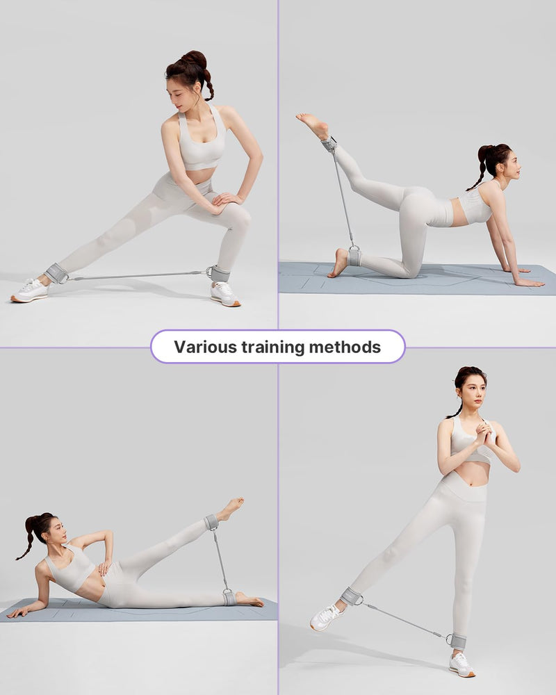 YOTTOY Ankle Resistance Bands with Cuffs, Adjustable Ankle Straps for Leg & Glute Workout, Butt Exercise Bands for Cable Machines Women, Perfect for Hip Fitness & Booty Training Grey - BeesActive Australia
