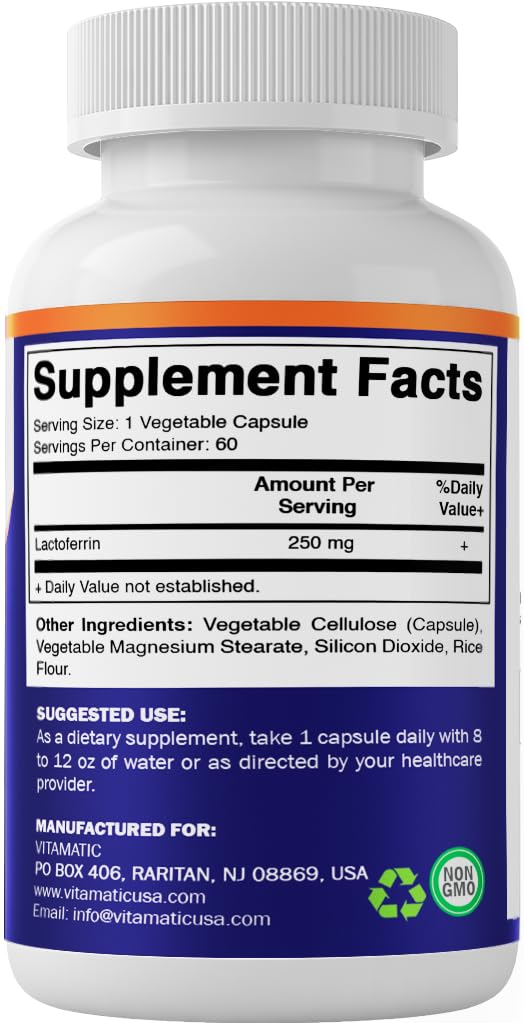 Vitamatic Lactoferrin 250mg – 60 Vegetable Capsules Promotes Healthy Immune Function* 60 Count (Pack of 1)