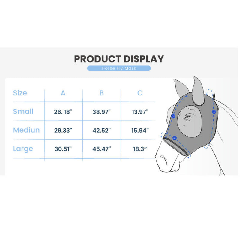 Horse Fly Mask with Ears | UV & Fly Protection | Breathable and Stretchy Lycra Fly Masks for Horses with Double Velcro Closure Black Medium - BeesActive Australia