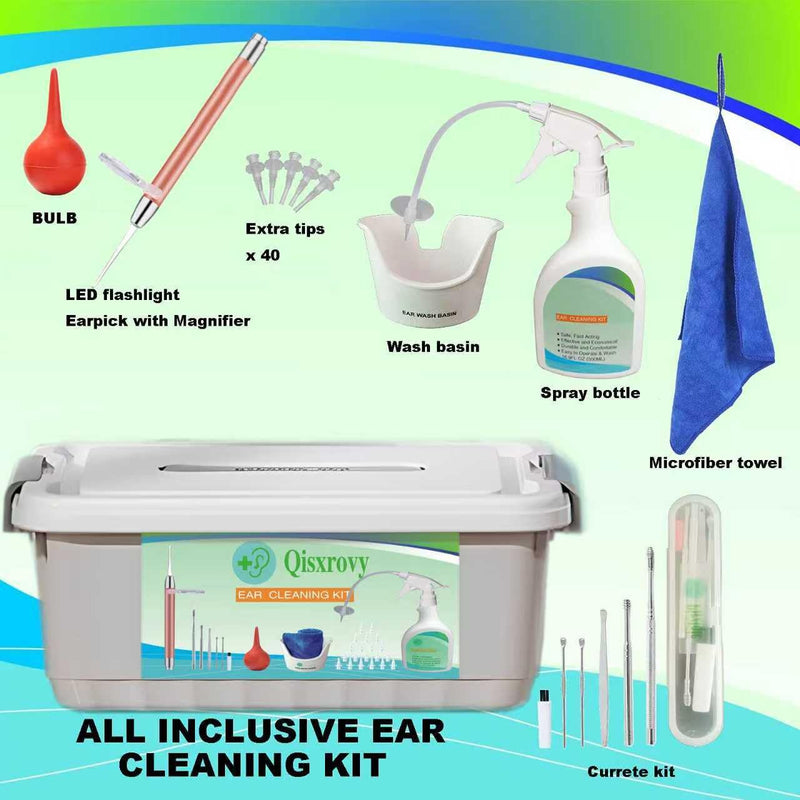 Family-Size Ear Wax Removal Kit - Complete Ear Irrigation Flushing System with LED Otoscope, 19 Disposable Tips, SoftSpray Nozzles & Ear Wash Basin - Safe Ear Cleaner for Adults & Kid White1 Large(50pcs accs) - BeesActive Australia