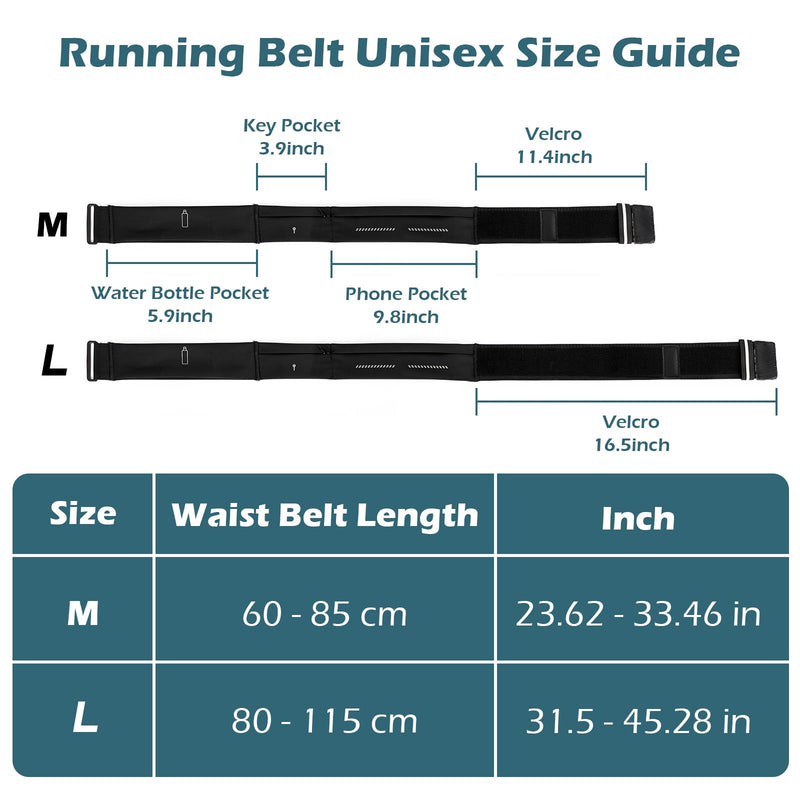 Lsnisni Slim Running Belt for Men and Women, Running Waist Pack with Water Bottle & Towel, Multi Pocket Fanny Pack - Phone Holder, Adjustable for Running, Climbing - Medium Black-medium