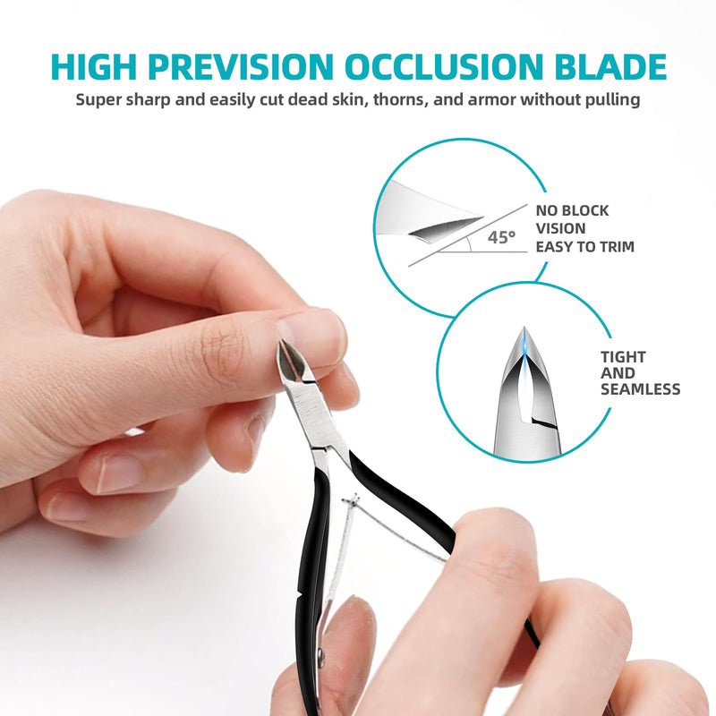 Cuticle Trimmer with Cuticle Pusher, RONAVO Cuticle Remover Stainless Steel Professional Cuticle Nipper, Durable Pedicure Manicure Tools (Matte Black) Matte Black