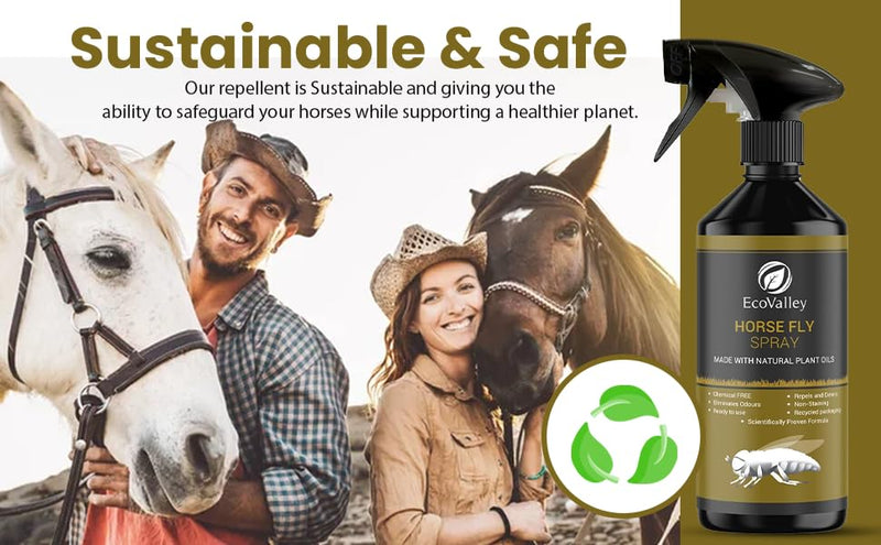 EcoValley Natural Horse Fly Repellent Spray - 500ml - Scientifically Proven Citronella Formula for Home & Stables, Effective Indoor & Outdoor Protection 500 ml (Pack of 1)