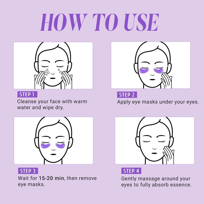 PEAUAMIE Under Eye Patches with Vitamin C and Witch Hazel Eye Mask for Dark Circles and Puffiness,Face Mask Skin Care Products 30 Pairs Purple