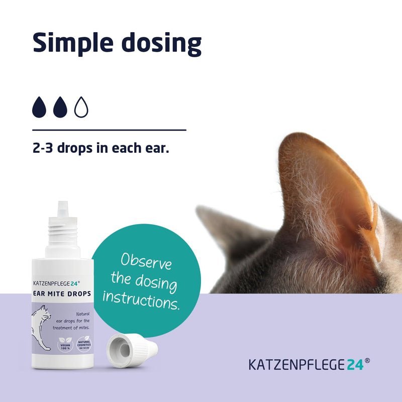 Cat ear drops 50ml to fight ear mites, itching, and ear inflammation - Natural immediate effect and gentle care for cat ears - Ear mite treatment for cats & dogs