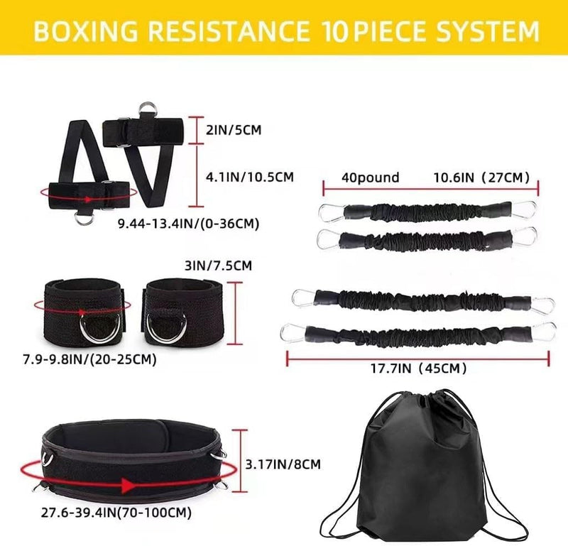Boxing Resistance Bands Set, Leg Power and Agility Speed Trainer for Men and Women Full Body Home Gym Workout Punch Pro with Belt, Ankle, Kicking for MMA 160lb-4 rope