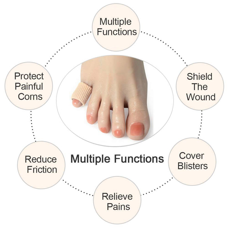 Cuttable Toe Tubes Sleeves 5 Pack Small Size, Made of Elastic Fabric Lined with Silicone Gel. Toes Sleeve Protectors Relief Toe Pressure Pain, Corn and Calluses Remover 5.9Inch (Pack of 5)