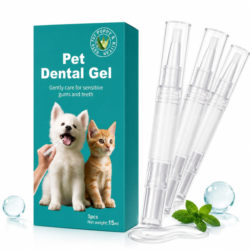 Pet Teeth Cleaning Gel for Dogs and Cats, 3 Pcs – Remove Bad Breath, Plaque & Tartar – No Brushing Needed, Fresh Breath Spray Alternative – Gentle Oral Care for Puppies, Kittens, Small & Large Pets white