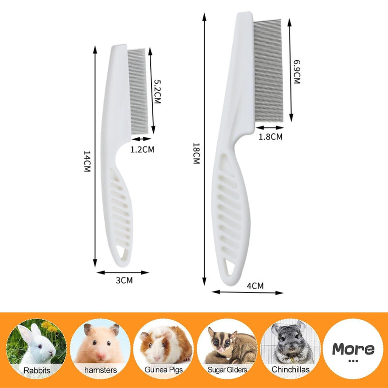 2 Pack Hamster Brush - Small Pet Hair Comb Stainless Steel Rounded Teeth Massage Comb for Hamster Chinchilla Ferret Guinea Pig Rabbit Small Animal Grooming Tool Cleaning Supplies (2 Pack,White) 2 Pack White - BeesActive Australia