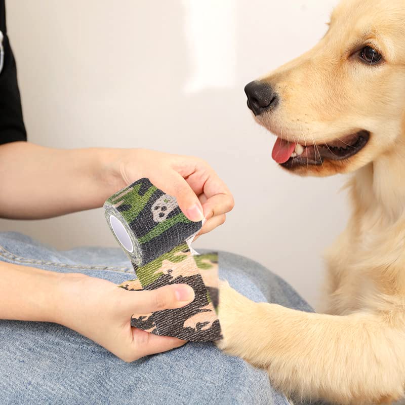 Eco-Fused Self-Adhering Bandage - Injury Wrap Tape for Pets, Dogs, Cats, Horses - Pack of 6 - Dog Bandages for Legs - Prevent Licking - Does not Stick to Hair - Elastic, Water Repellent, Breathable Real Camo for Pets