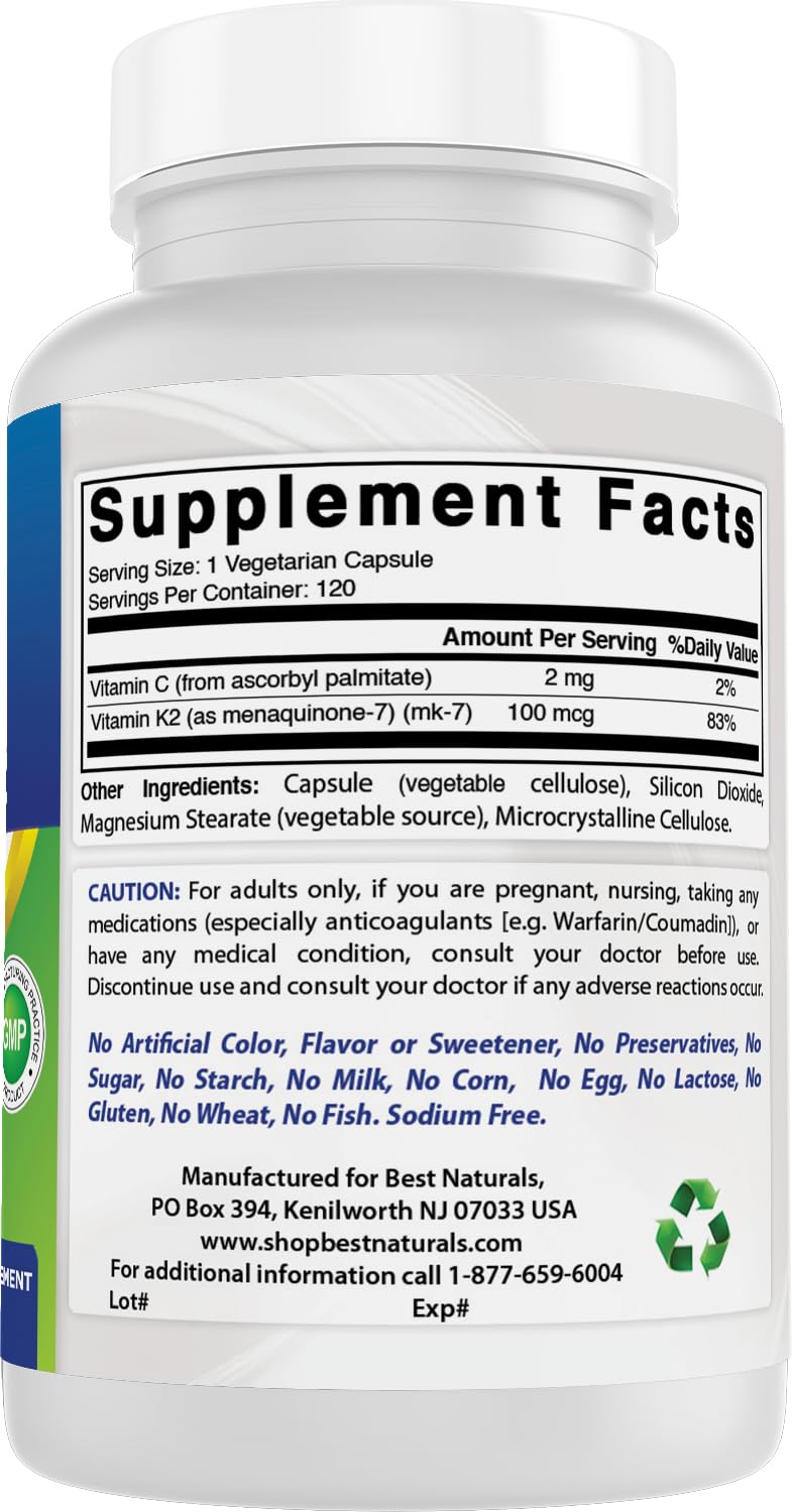 Best Naturals MK-7 Vitamin K2 100 mcg 120 Vcaps