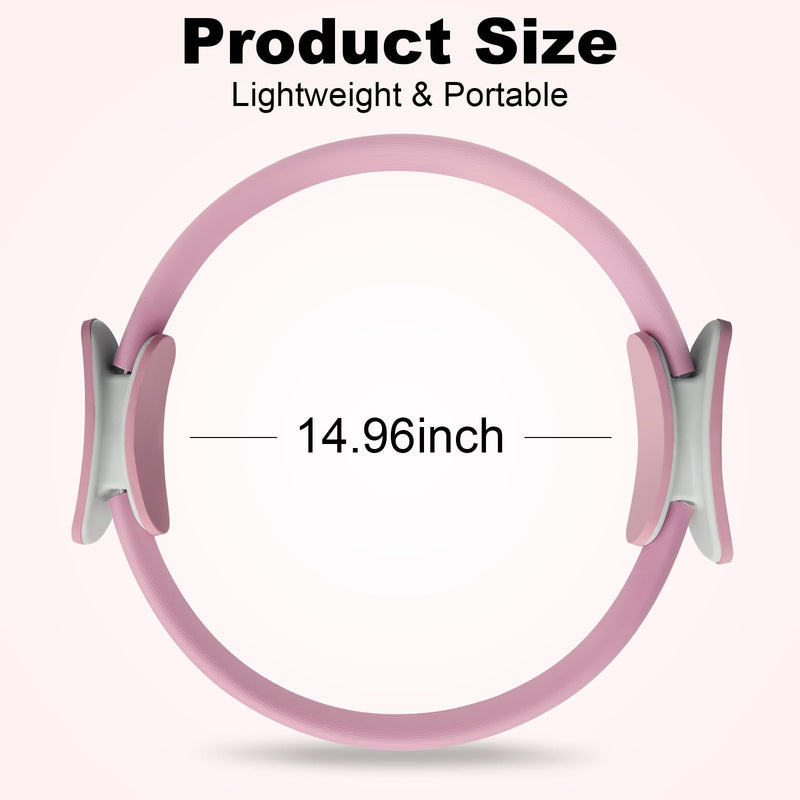 Pilates Ring 15 Inch Magic Circle Ring, Dual Padded Handles Pilates Rings Circle, Adjustable Yoga Ring Pink