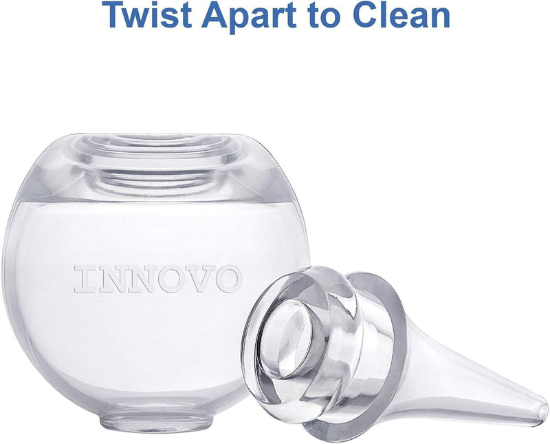 Innovo FSA/HSA Eligible Hospital Grade Silicone Twister Bulb Baby Ear Syringe and Nasal Aspirator, Sucks Snot and Mucus, Cleanable and Reusable, Clear Clear White