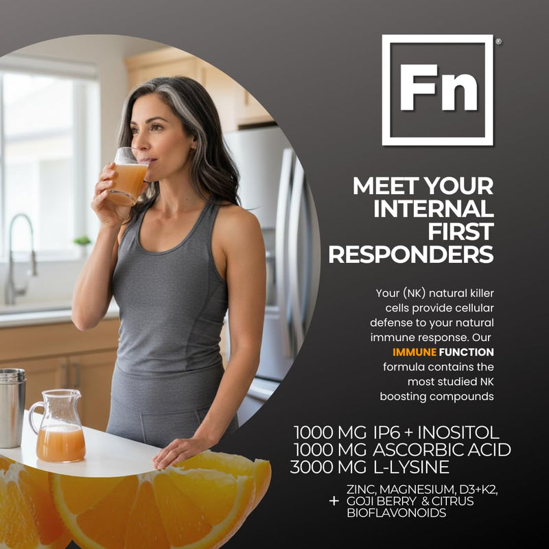Fn Life Science Immune Function Drink Mix, 30 Servings, 229.86g | Immune support drink mix with IP6, Vitamin C, D3 + K2, Zinc, Fulvic Minerals, and 30 full-size servings.