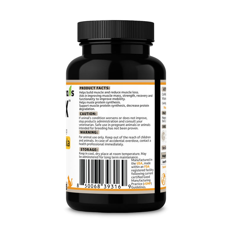 MuscleX™ Feline Canine Muscle Formula Cats & Small Dogs with 300 mg CaHMB & Vitamin D3, Natural Muscl Building formula - Helps Reduce Muscle Loss Due to Normal Aging & Improve Injury Recovery(90 Caps)
