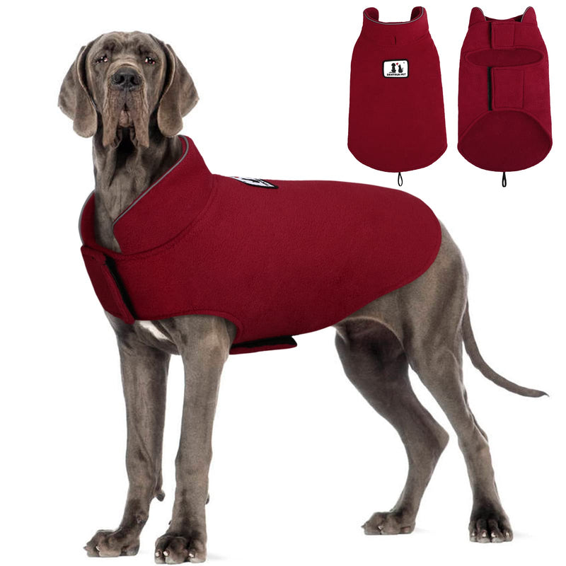 DENTRUN Windproof Winter Warm Fleece Medium Dog Coat Reversible Puppy Jacket Reflective Soft Pet Vest, Cold Weather Dog Sweater Apparel Leash Access Overcoat for Medium Breeds, Burgundy, M - BeesActive Australia