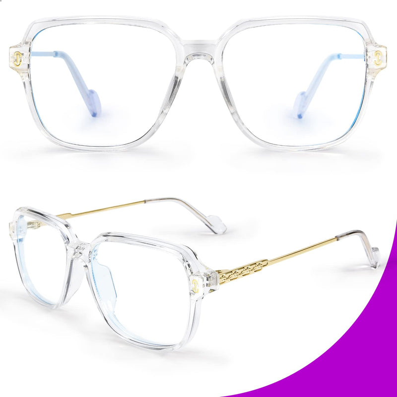 VISOONE Oversized Blue Light Blocking Glasses with Chic Square TR90 Frame and Metal Temple for Women Men REMY Remy Upg Crystal Clear - BeesActive Australia