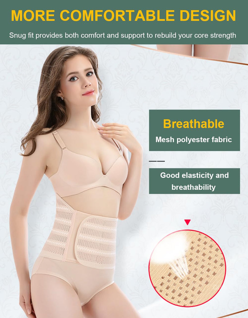 Belly Band Postpartum Belly Wrap, Breathable Abdominal Binder Post Surgery, Adjustable Waist Trainer for Women Lower Belly Fat, C Section Abdominal Binder Hernia Belt Back Support Belt for Women (Large) Large